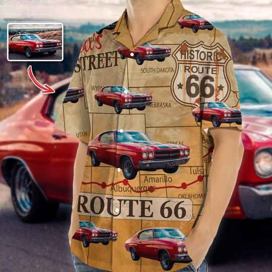 Discover Custom Car Photo Route 66 Personalized Hawaiian Shirt