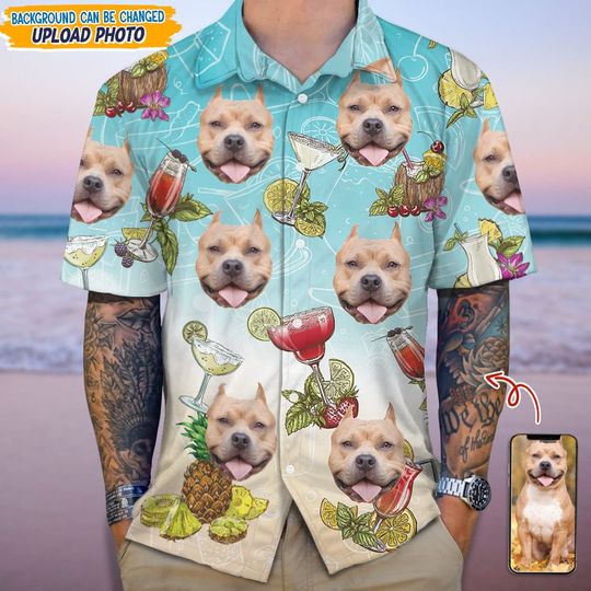 Discover Custom Dog Photo And Cocktail Glasses Hawaiian Shirt
