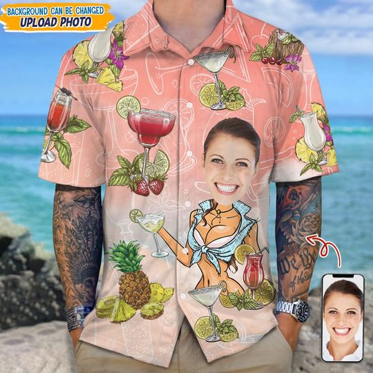 Discover Custom Photo With Cocktail Pattern For Husband Or Boyfriend Personalized Hawaiian Shirt