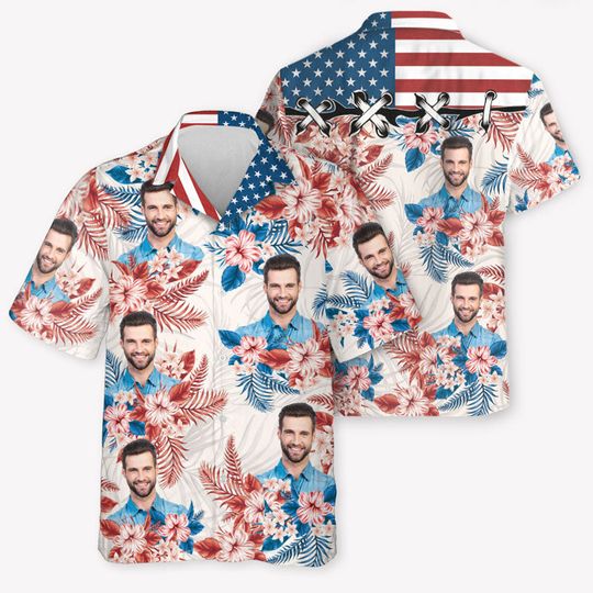 Discover Custom Upload Photo American Flag Hawaiian Pattern, Personalized Hawaiian Shirt
