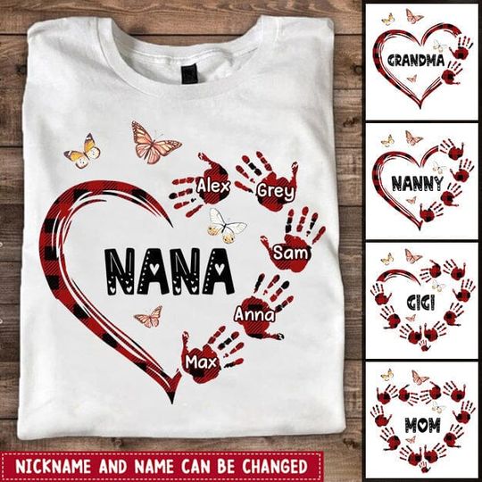 Discover Grandma Mom Heart Hand Prints Custom Names Mother's Day Best Gift T-Shirt