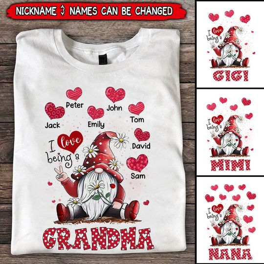 Discover Polka Dot Gnome Grandma- Mom Sweet Heart Kids Personalized Custom T-Shirt