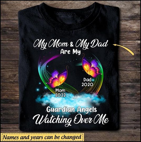 Discover My Mom Dad Grandparents Is My Guardian Angel Watching Over Me Butterfly Custom T-Shirt