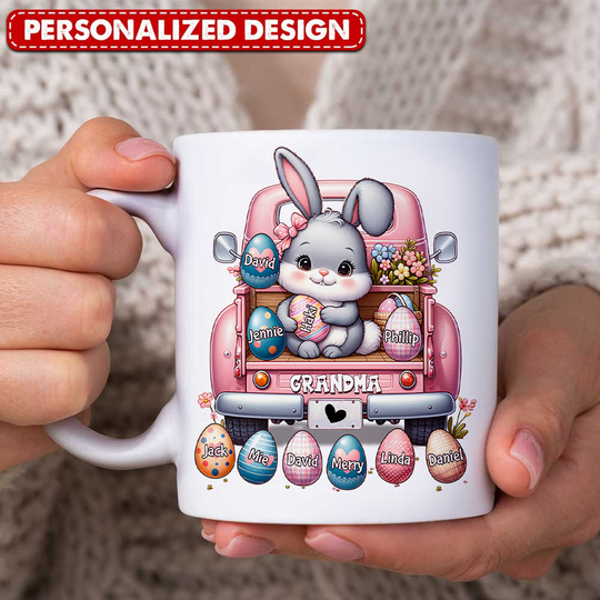 Discover Grandma Bunny With Easter Egg Grandkids Personalized White Mug