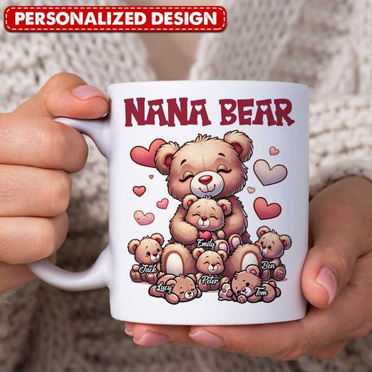 Discover Grandma Bear With Cute Grandkids Personalized White Mug