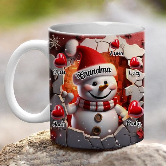 Discover 3D Effect Red Themed Grandma Snowman With Heart Kids