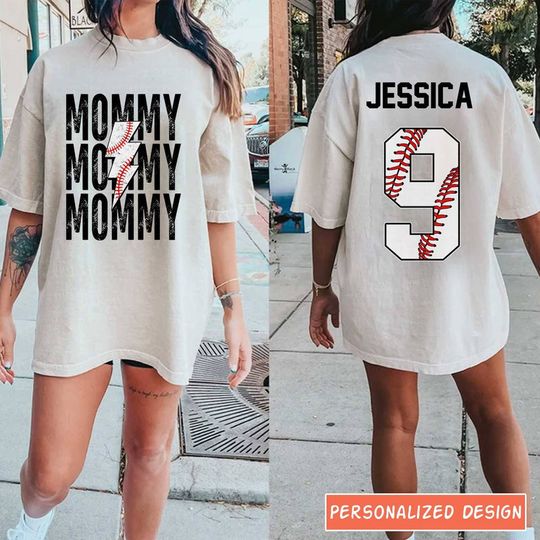 Discover Custom Baseball Mom Mommy Grandma Personalized Double Sided T-Shirt