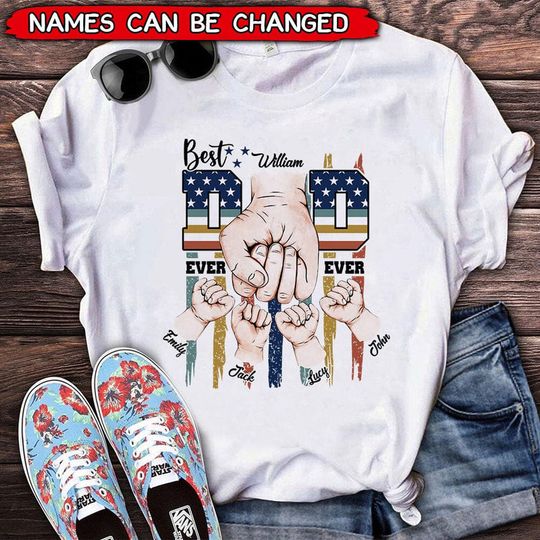Discover Best Dad Ever Hands To Hands Kids American Flag Personalized Custom T-Shirt