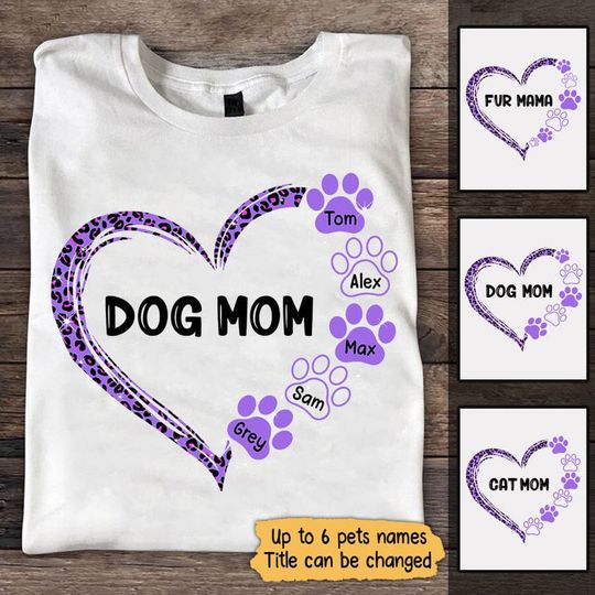 Discover Personalized Leopard Heart Dog Cat Mom T-Shirt