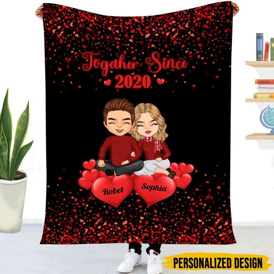 Discover Couple Chibi Together Since Christmas Valentine Gift For Wife Husband Fleece Blanket