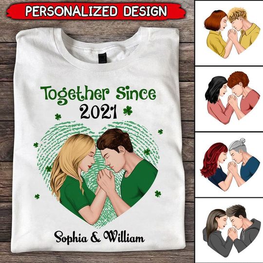 Discover St. Patrick's Day Couple Holding Hands Together Since, Gift For Him Her Custom T-Shirt