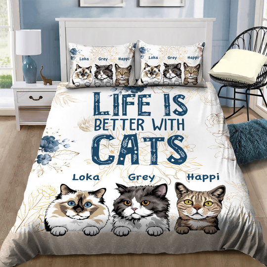 Discover Life Is Better With Cats Purrfect Gift For Cat Lovers Personalized Bedding Set