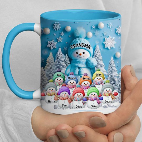 Discover Christmas Blue Vibe Snowman Grandma Mom Colorful Kids Personalized Accent Mug NVL15NOV23VA1