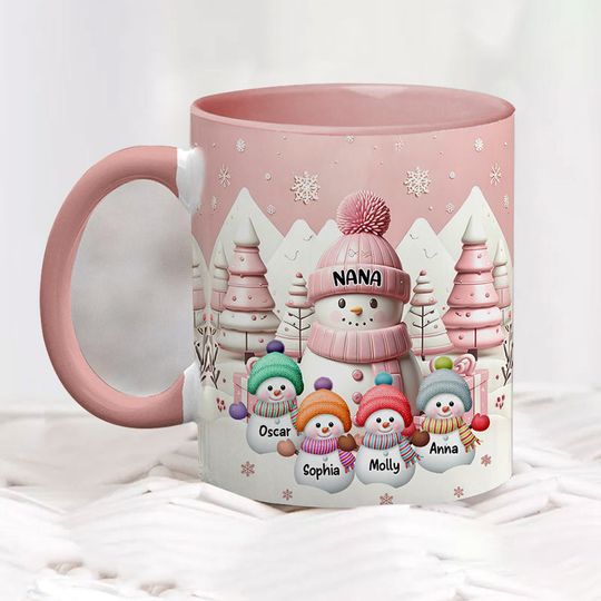 Discover Pink Sky Snowman Grandma With Little Snowman Kids Personalized Accent Mug VTX07NOV23TT1