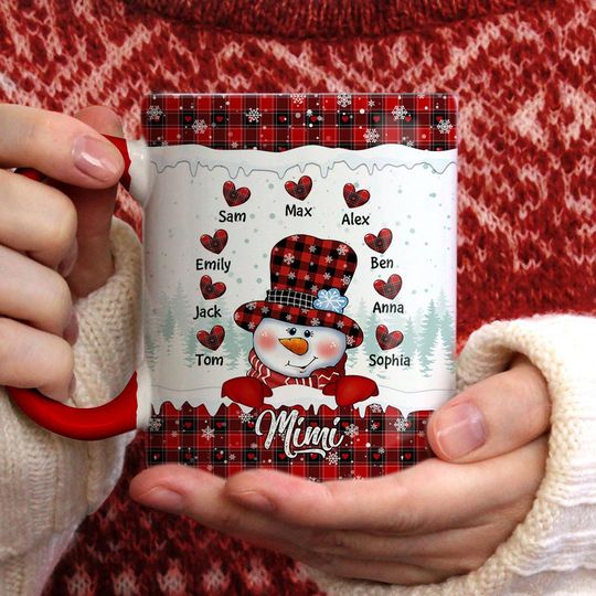 Discover Red Christmas Snowman Grandma Auntie Mom Sweet Heart Kids Personalized Mug LPL21OCT23TP1