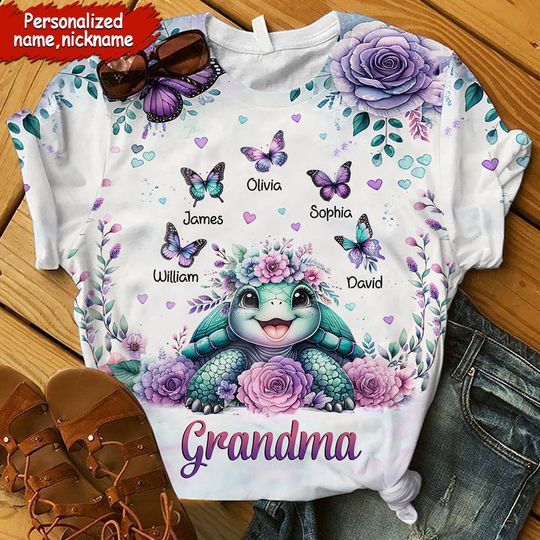 Discover Purple Rose With Turtle Custom Butterfly Personalized 3D All Over Print T-Shirt