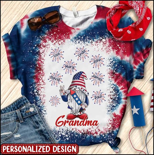 Discover Grandma Gnome Firecracker Grandkids Independence Day Personalized 3D T-shirt
