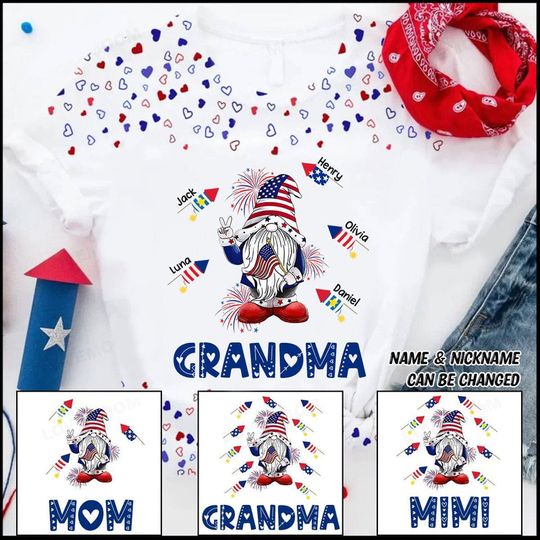 Discover Independence Day Gift Grandma Mom Gnome Firecrackers Kids 4th July Personalized 3D T-Shirt