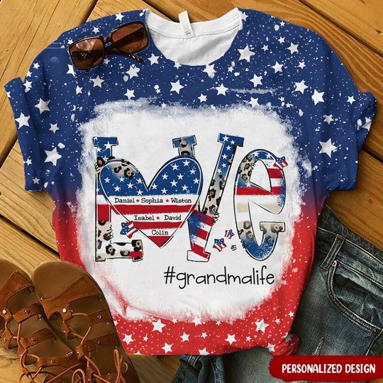 Discover Love Grandmalife 4th July American Flag Leopard Personalized 3D T-shirt
