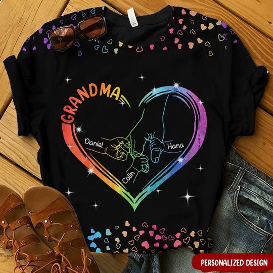Discover Grandma Sweethearts Hand To Hand - Gift for Grandma Mama Auntie Personalized 3D T-shirt