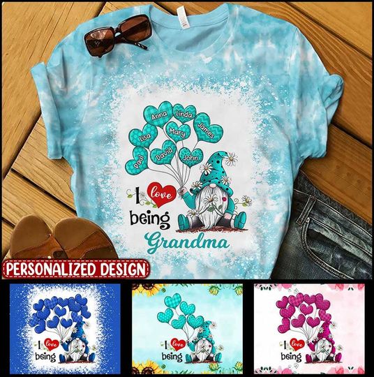 Discover Colorful Gnome Grandma Mom Balloon Heart Kids, I Love Being Nana Personalized 3D T-shirt