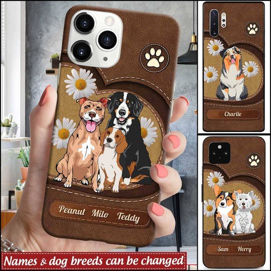 Discover Dog Mom Personalized Texture Leather Phone Case