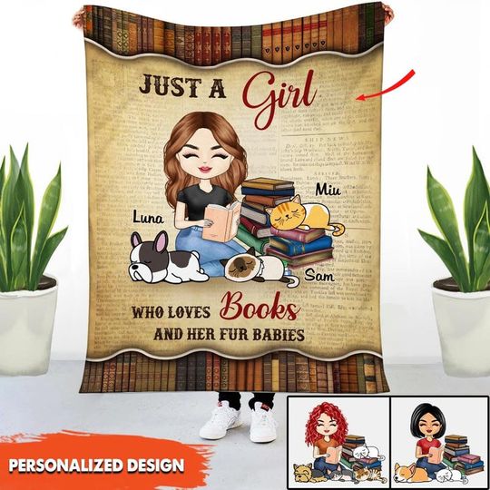 Discover Personalized Book Lovers Just A Girl Who Loves Books And Her Fur Babies Fleece Blanket