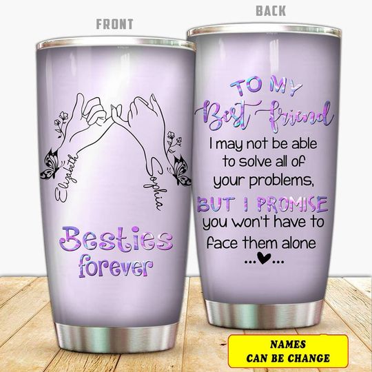 Discover Besties Forever Pinky Promise Flower Butterfly Violet Custom Gift For Bestie Best Friend - Personalized Stainless Steel Tumbler