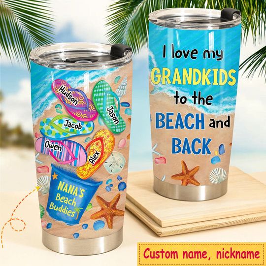 Discover Nana's Beach Buddies Summer Flip Flop Personalized Glitter Tumbler Perfect Gift for Grandmas Moms Aunties