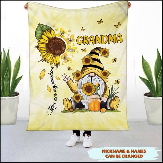 Discover Sunflower Grandma Mom Gnome Butterfly Kids, You Are My Sunshine Personalized Blanket