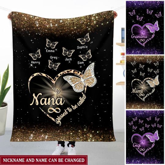 Discover Blessed To Be Called Nana Butterfly Heart Infinity Grandkids Love Custom Fleece Blanket