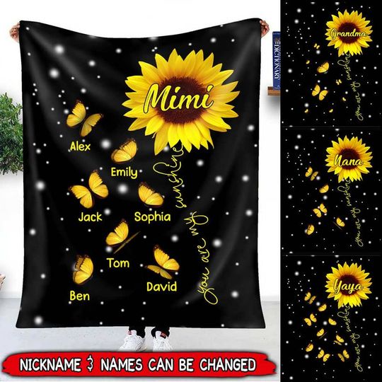 Discover Granddaughter Grandson Gift From Grandma Sunflower Butterfly Personalized Blanket