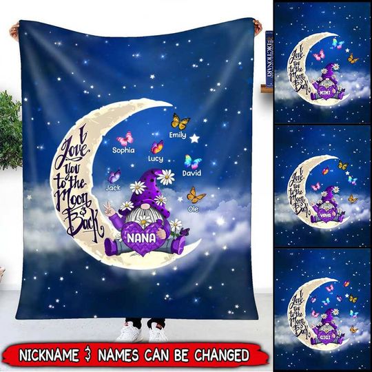 Discover Violet Gnome Grandma- Mom Loves Butterfly Kids To The Moon And Back Personalized Blanket