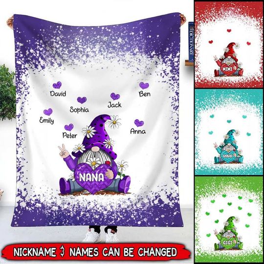 Discover Christmas Gift for Grandkids With Gnome Heart Personalized Mommy, Nana, Grandma Blanket
