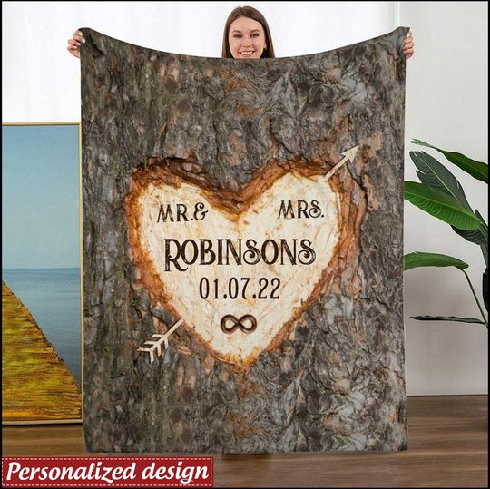 Discover Heart Mr And Mrs Forever Personalized Custom Fleece Blanket