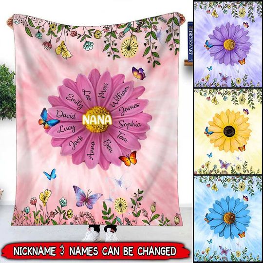 Discover Flower Painting Grandkids Names Personalized Fleece Blanket