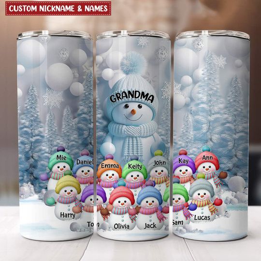 Discover Christmas Blue Vibe Snowman Grandma Mom Colorful Kids Personalized Tumbler