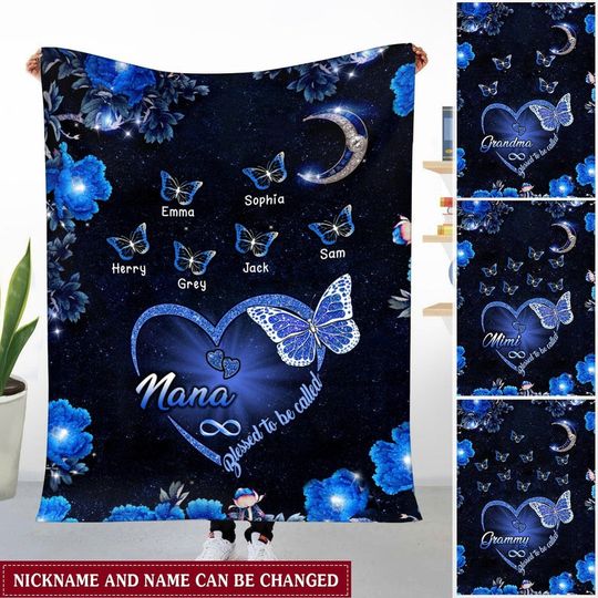 Discover Butterfly Grandkids Heart Infinity Love Personalized Fleece Blanket