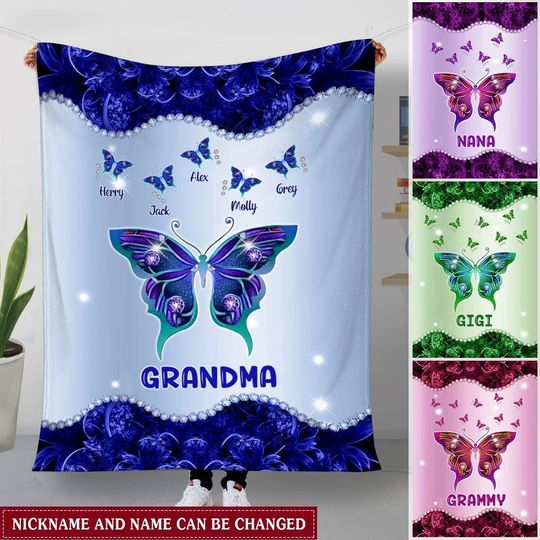 Discover Butterflies Christmas Gift for Granddaughter Grandson From Grandma Personalized Blanket