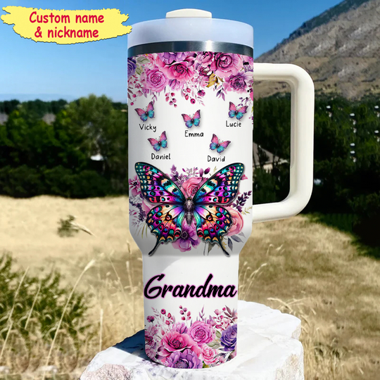 Discover Purple & Pink Floral Butterfly Grandma Personalized 40Oz Tumbler With Straw