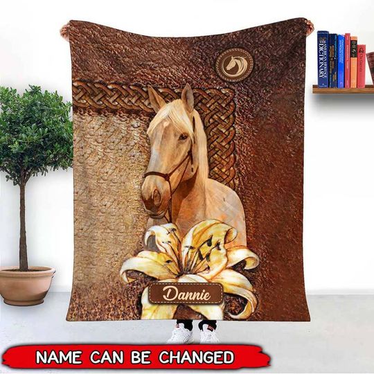 Discover Lily With Horse Custom Name Leather Pattern Personalized Fleece Blanket