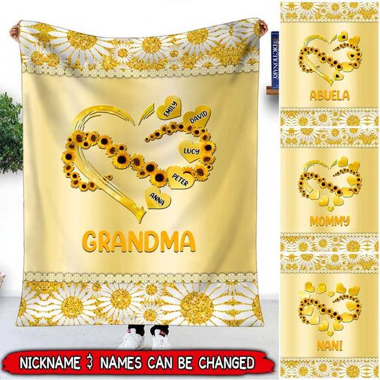 Discover Grandma Sunflower Custom Gift For Granddaughter Grandson Personalized Fleece Blanket
