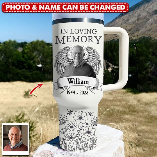 Discover Memorial Upload Photo Wings In Loving Memory Personalized Tumbler with Straw