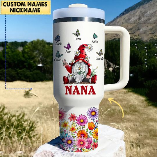 Discover Flower Gnome Grandma With Butterflies Grankids Personalized Tumbler With Straw
