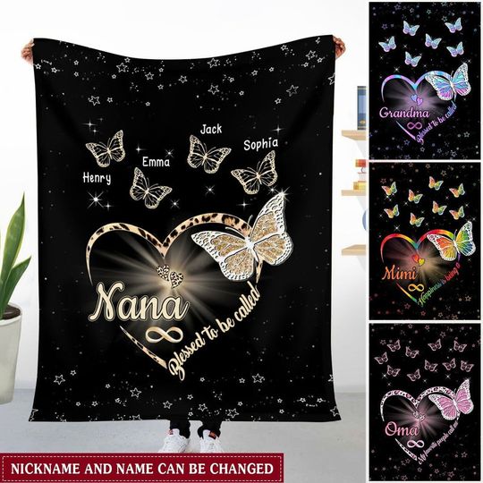 Discover Butterfly Blessed To Be Called Grandma Personalized Fleece Blanket