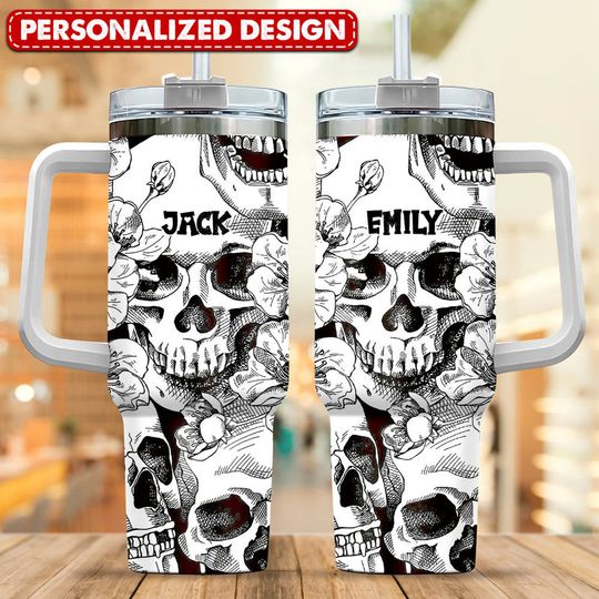 Discover Skull And Flowers Personalized 40Oz Tumbler With Straw