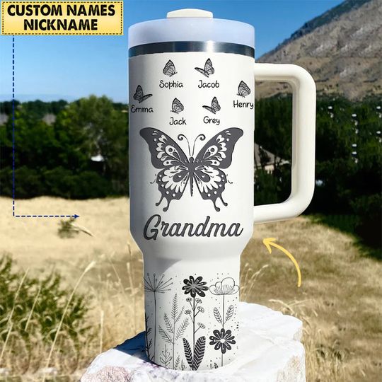Discover Black And White Flowers With Butterflies -Personalized 40oz Tumbler