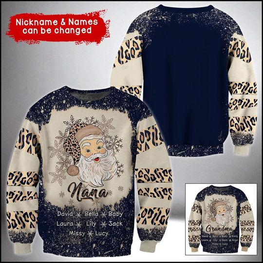 Discover Grandma Claus Grandkids Names Christmas Xmas Gift 3D Personalized Ugly Sweater