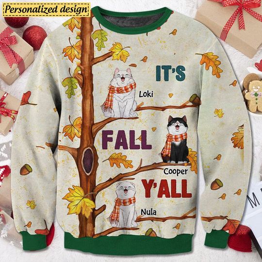 Discover Fall Season It's Fall y'all Loves Cute Laughing Cats Personalized 3D Sweater