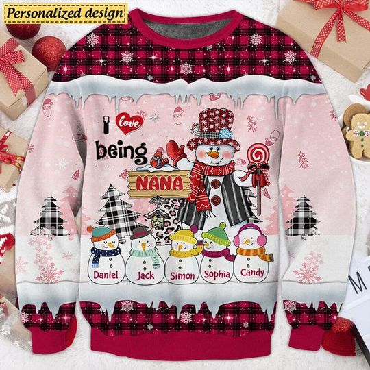 Discover Snowman Nana Mom With Little Kids Personalized Christmas 3D Ugly Sweater